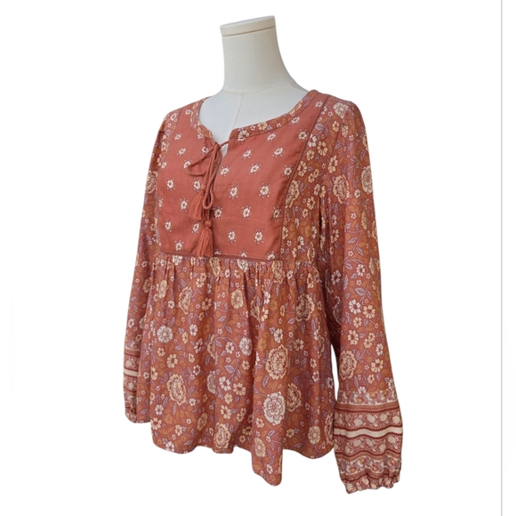 LUCKY BRAND Terracotta Floral Blouse - Picture 1 of 4